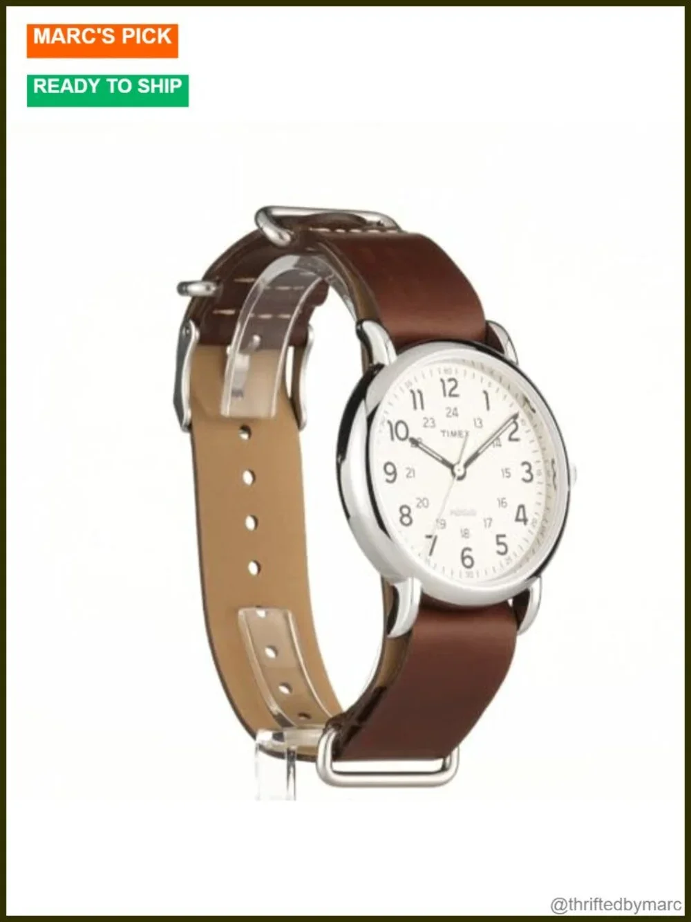 40mm Brass Case Quartz Watch with Genuine Leather Strap